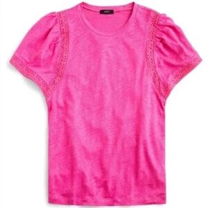 J.Crew Linen Flutter Sleeve T-Shirt with Eyelet Trim, Size S, NWT